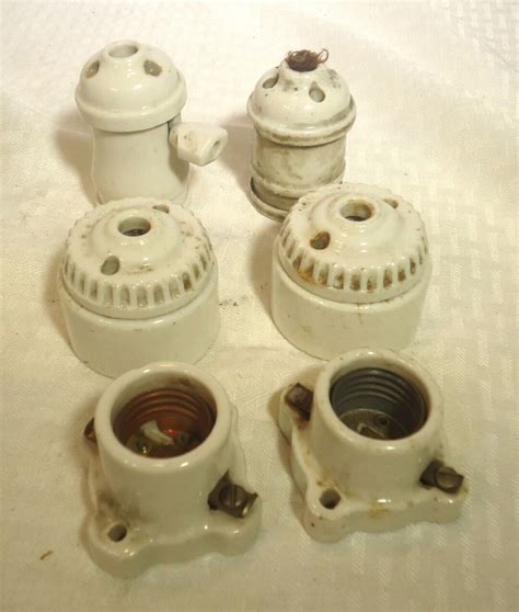 6 Vintage Porcelain Light Sockets Converters Adapters 1 Paddle Switch