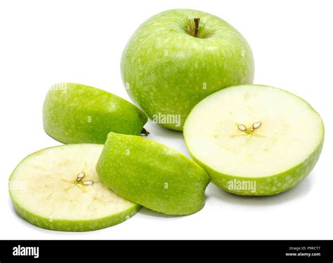 Sliced Granny Smith One Whole Apple Circles And Slices Isolated On