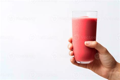 Hand Holds A Glass Of Fresh Strawberry Smoothie Summer Drink Milkshake