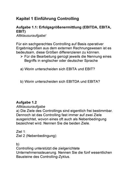 Controlling ohne Lösung 1 4 alles auf einem Dokument Kapitel 1