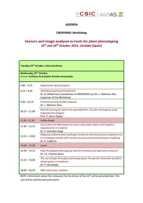 CROPINNO Workshop Sensors And Image Analyses As Tools For Plant