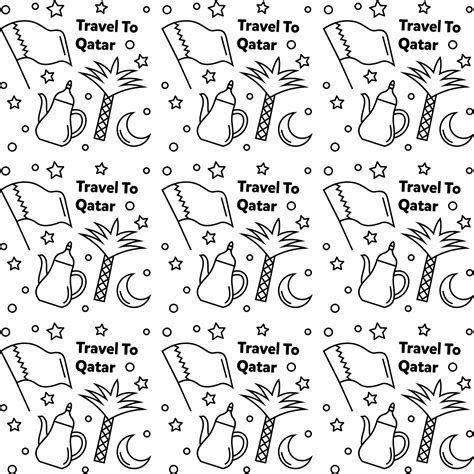 Travel To Qatar Doodle Seamless Pattern Vector Design Vector