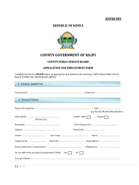 Fillable Online Kilifi County Job Application Form Fill Out And Sign Online Fax Email Print