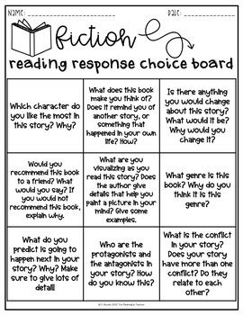 Fiction Reading Response Choice Board By The Meaningful Teacher Tpt