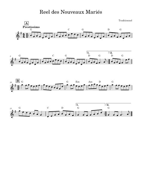 Reel Des Nouveaux Mariés Sheet Music For Violin Solo