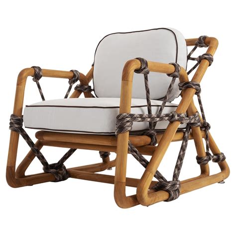 hand woven rope outdoor lounge chair  solid teak  sale  stdibs