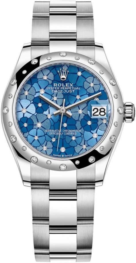 Rolex Datejust Stainless Steel And White Gold Azzurro Blue Floral