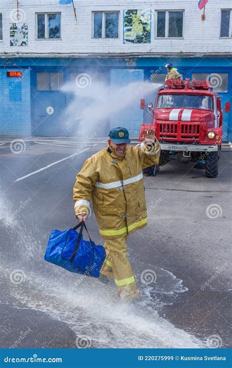 Seeing Off The Retirement Of A Firefighter In Russia Editorial Stock