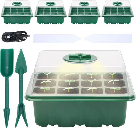 Seed Starter Trays With Grow Light CoiTek 5 Pack 60 Cell Seedling