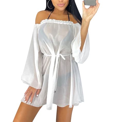 ZIYIXIN Womens Summer Perspective Bikini Smock Boat Neck Short Beach