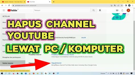 Cara Menghapus Channel Youtube Melalui Laptop PC YouTube