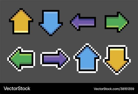 Pixel Arrow Set Image For Game Assets Royalty Free Vector