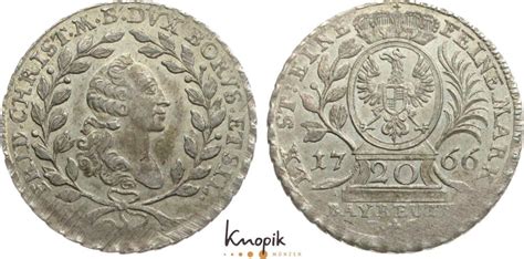 Brandenburg Bayreuth 20 Kreuzer 1766 ES Friedrich Christian 1763 1769