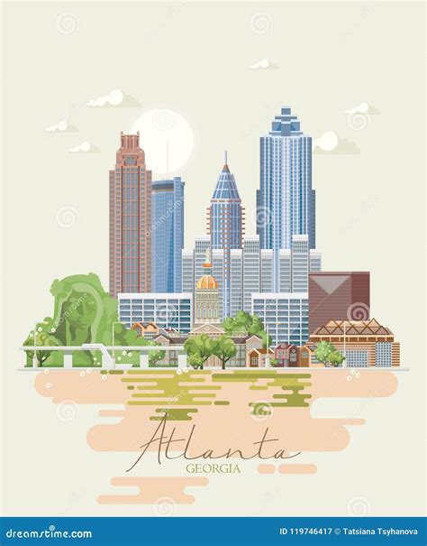Atlanta. Welcome To Georgia USA. Peach State Vector Poster. Travel