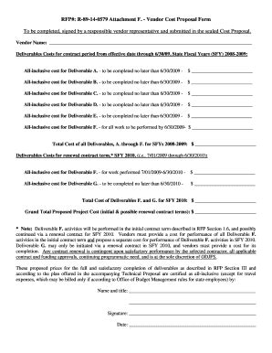 Fillable Online Jfs Ohio Vendor Cost Proposal Form Fax Email Print