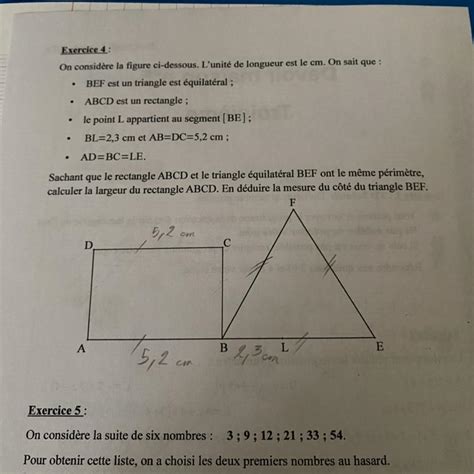 Exercice On Consid Re La Figure Ci Dessous L Unit De Longueur Est