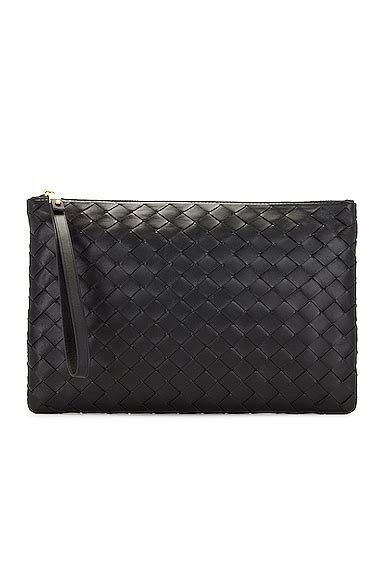 Bottega Veneta Large Pouch With Organized Interior In Black And Gold