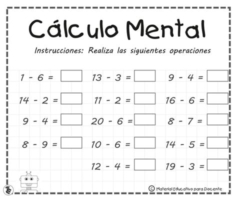 Cuadernillo Con Ejercicios De C Lculo Mental Para Ni Os A Os