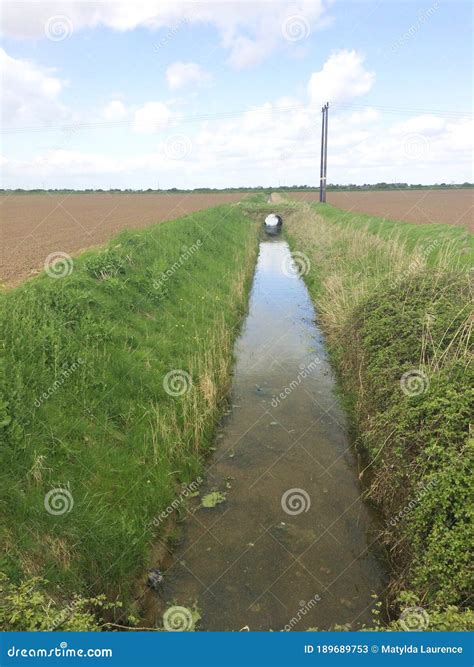 Farm Drainage Ditch Rainwater Run Off Arable Farmland Stock Image