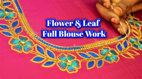 Flower And Leaf Design Using Blouse In Aari Embroidery