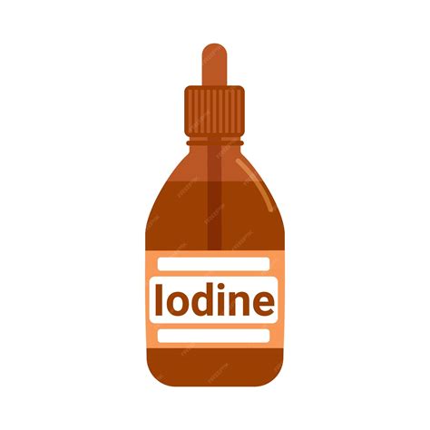 Botella abierta de yodo con un hisopo de algodón para el tratamiento de ...