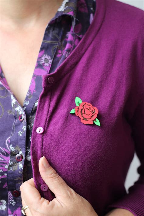 Red Rose Brooch Wooden Flower Brooch Large Flower Statement Brooch