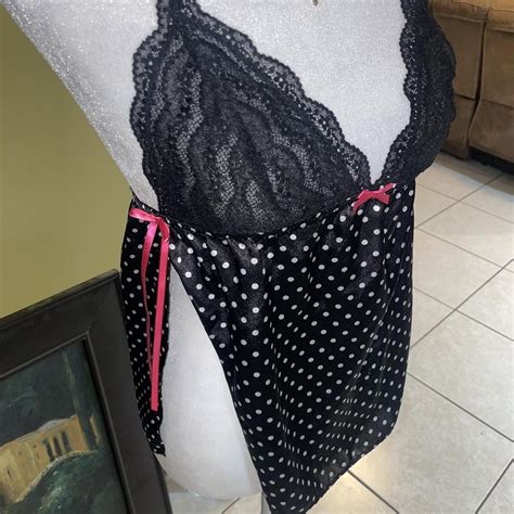 Black Coquette Polka Dot Slip Lace Pink Ribbon Tank Depop