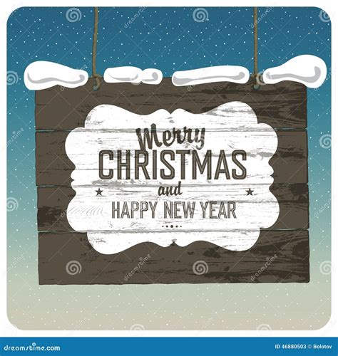 Merry Christmas Wooden Signboard With Snow Stock Vector Illustration