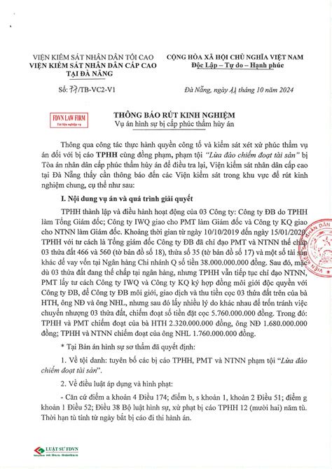 THÔNG BÁO RÚT KINH NGHIỆM SỐ 77 TB VC2 V1 VỤ ÁN HÌNH SỰ BỊ CẤP PHÚC