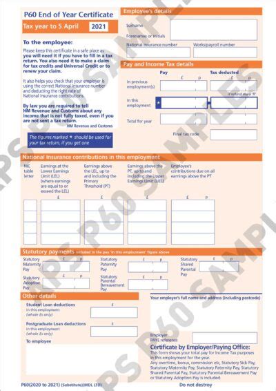 P60 Year End Forms For Tax Year Ending April 2021