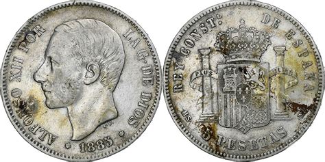 Spanien 5 Pesetas 1885 Madrid Alfonso XII Madrid Silber SS KM 688