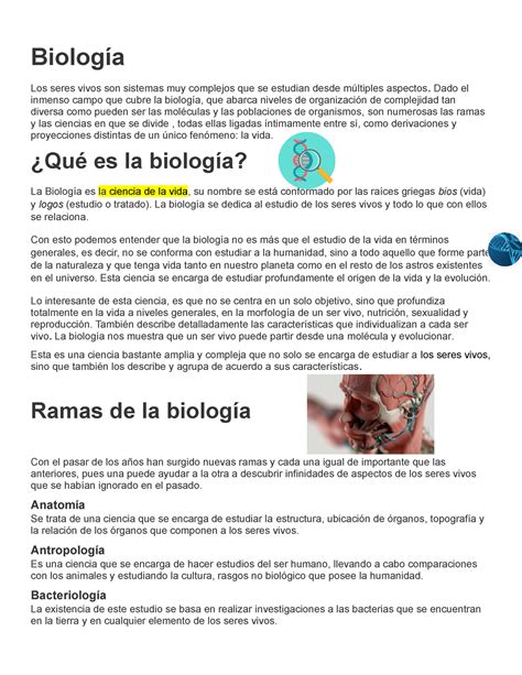 Biología y sus Ramas de estudio Biología Los seres vivos son sistemas