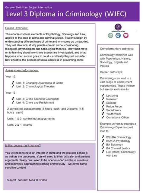 Criminology Level 3 Diploma Campion School And Language College