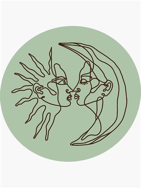 Sage Green Sun And Moon Line Drawing Sticker Sticker For Sale By Kaatieeeee11 Redbubble