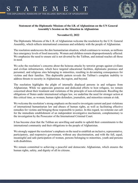 Statement Of The Diplomatic Missions Of The Islamic Republic Of