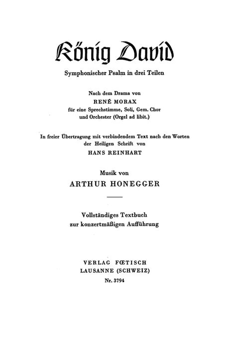 Le Roi David König David Libretto von Arthur Honegger et al im