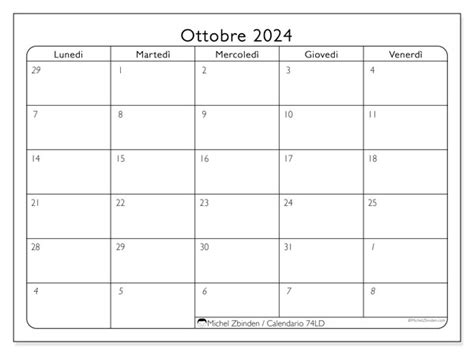 Calendario Ottobre 2024 74LD Michel Zbinden IT