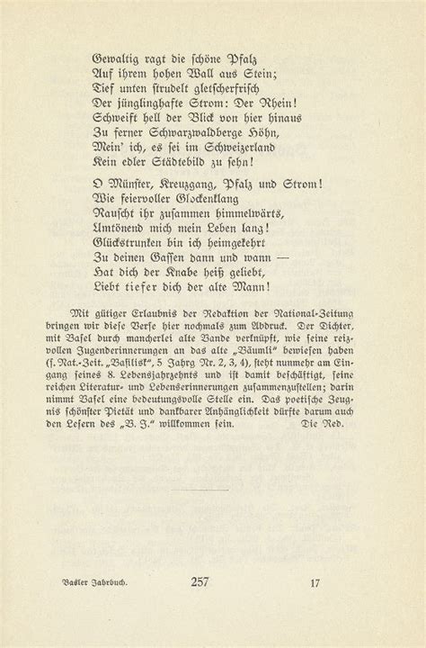 Mein Basel Gedicht Basler Jahrbuch 1925