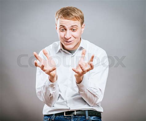 Closeup Portrait Happy Young Handsome Man Looking Shocked Surprised In