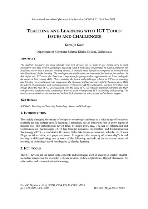 Teaching And Learning With Ict Tools Issues And Challenges Pdf