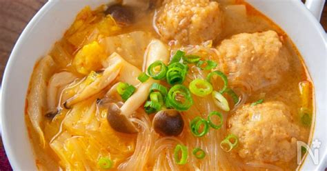 辛旨！【肉団子と春雨のキムチスープ】食べるスープ レシピサイトnadia