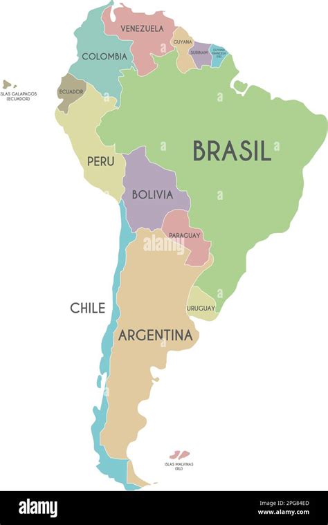 Ilustración de vector de mapa político de América del Sur aislado en