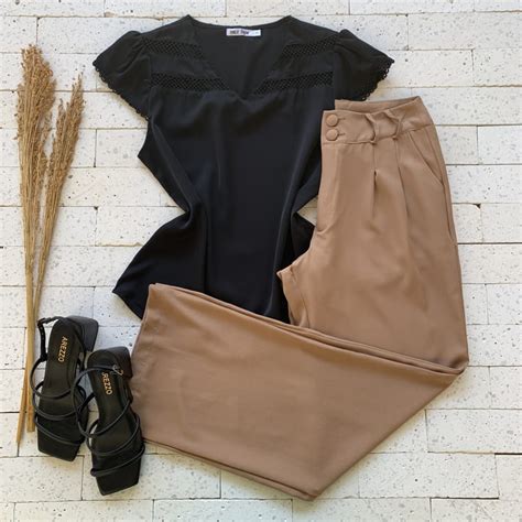 Calça Pantalona Dois Botões Luxo Nude Dondoca Moda Feminina