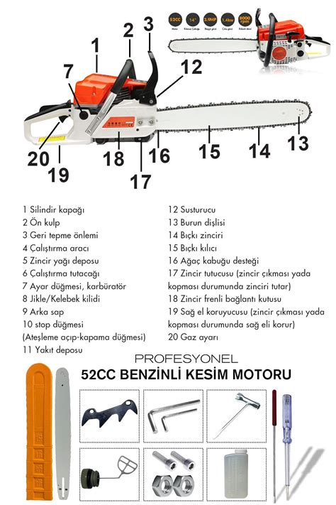 Assur Plus Benzinli Testere Ağaç Odun Dal Kesme Motoru Te01 52 CC 2 9