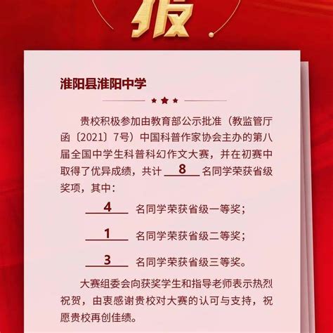 淮阳中学8名学子荣获第八届全国中学生科普科幻作文大赛初赛奖项 同学 二等奖 公示