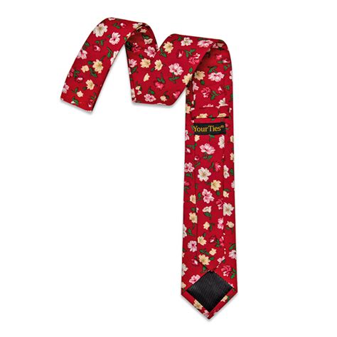 Red Floral Skinny Necktie With Tie Clip Yourties