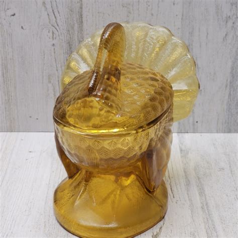 Vintage Le Smith Amber Orange Glass Turkey Candy Dish With Lid Ebay