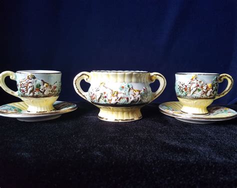 Vintage Capodimonte Tea Espresso Set Porcelain Demitasse Cups And