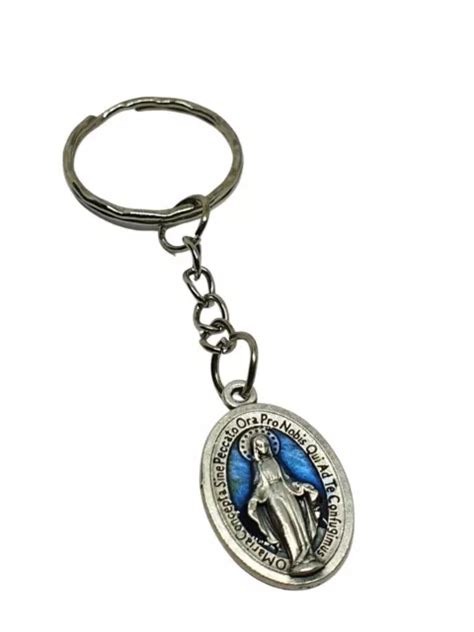 PORTE CLÉS NOTRE DAME DE la Médaille Miraculeuse Bleu Émail Fabriqué en