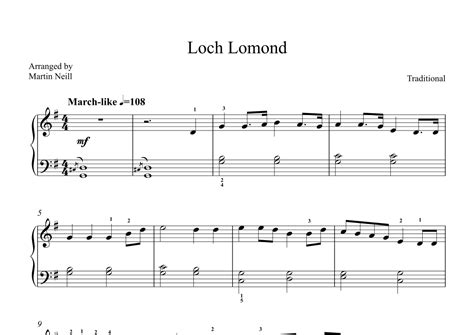 Loch Lomond Arr Martin Neill Sheet Music Traditional Piano Solo